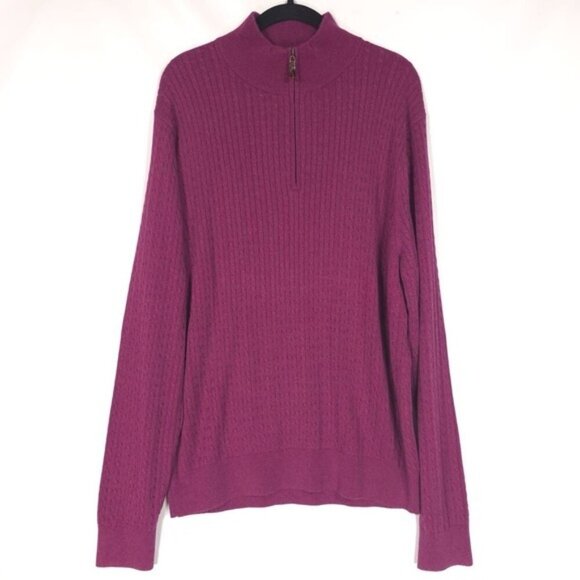 David Donahue Other - David Donahue SILK CASHMERE Blend Pullover Sweater Men 1/4 Zip Cable‎ Knit LARGE